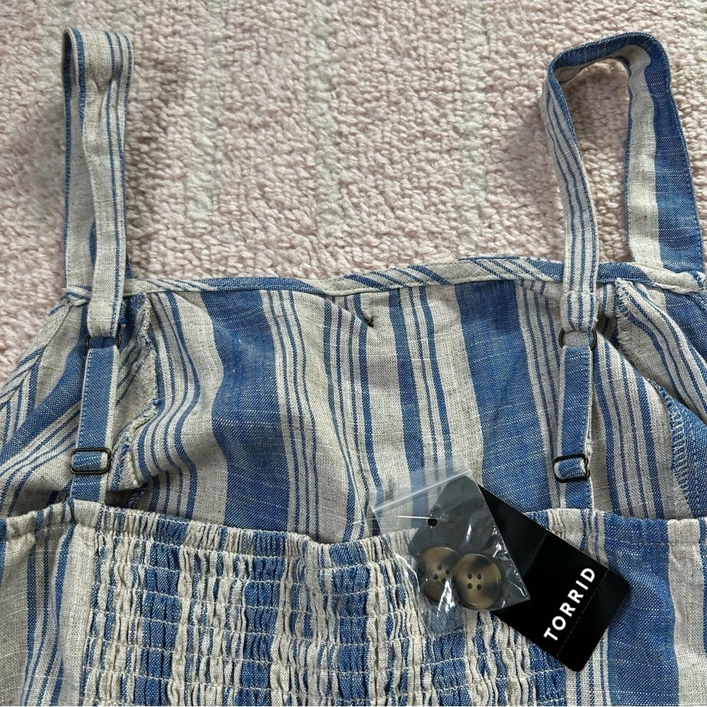NWT Torrid Blue and Tan Striped Linen Blend Cropped Tank Top Size 1-14/16 - Picture 9 of 11